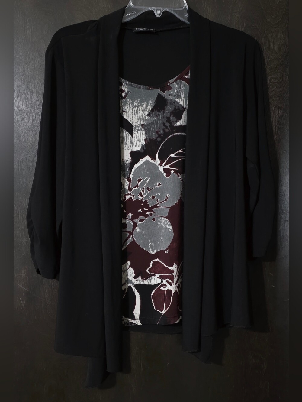 Perseption Black Open Cardigan With Floral Attached Tank Women's Size L/XL
